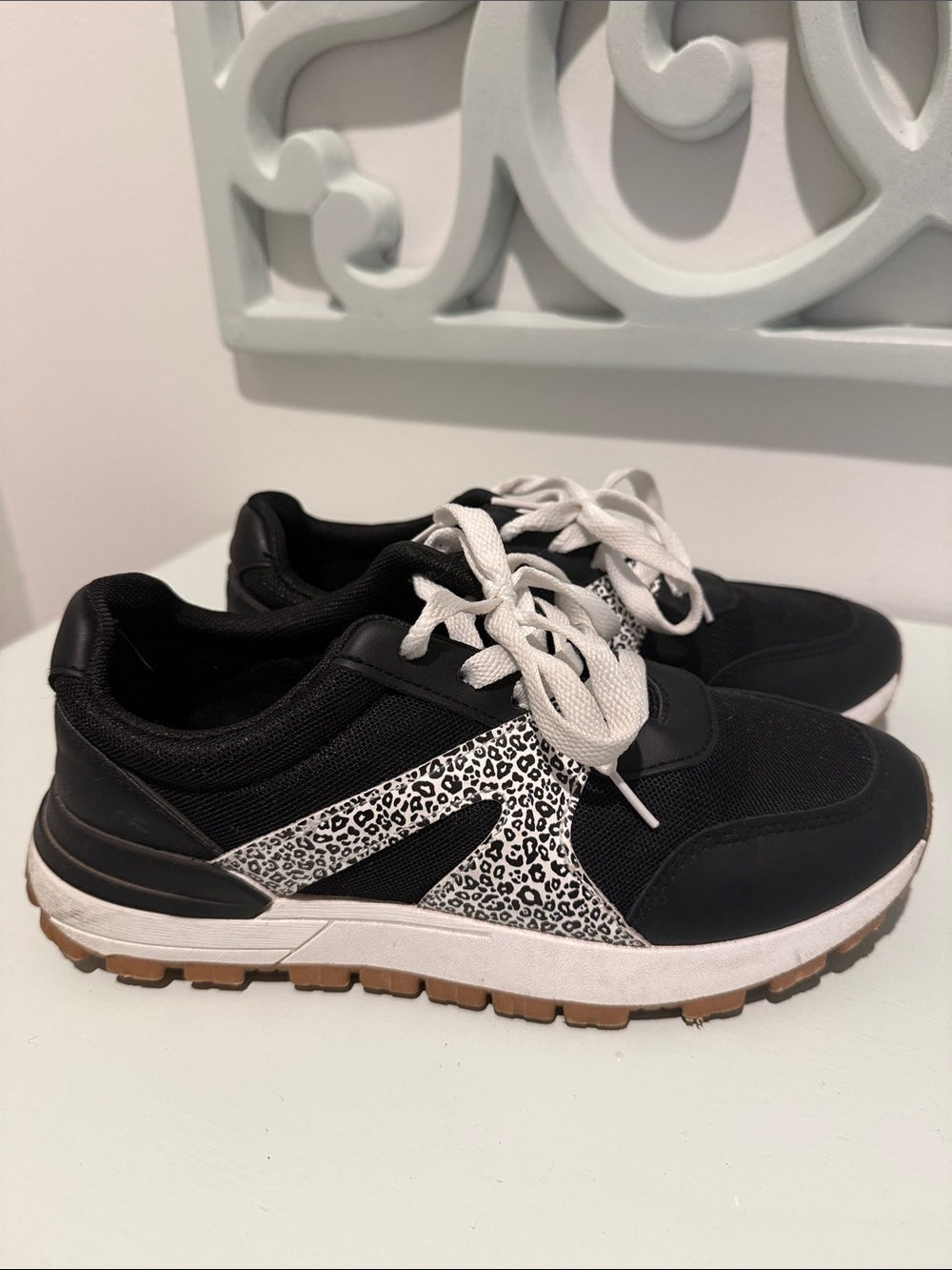 Rachel Zoe Black Sneakers with White Leopard Print Accent - Picture 3 of 5